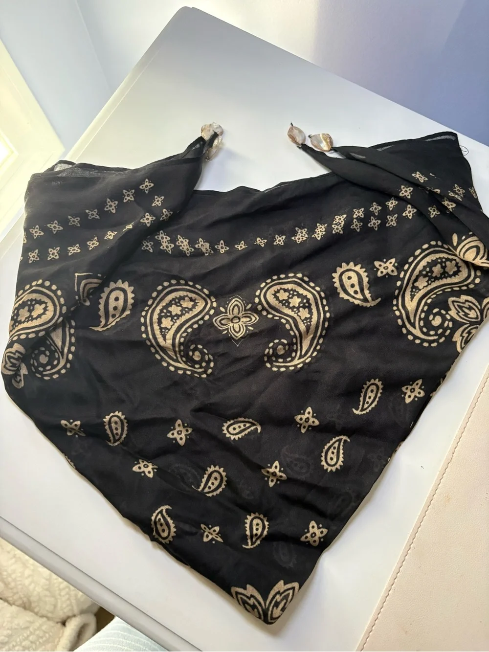 Urban Outfitters Black Bandana Scarf Hair Accessory with Gold Paisley Print